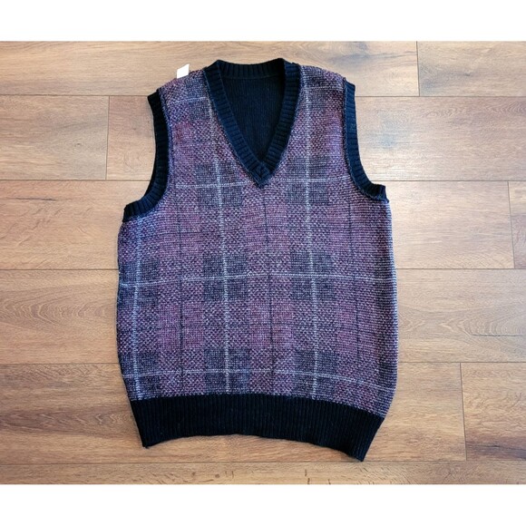 Vintage Wool Blend Sweater Vest XL Mens Plaid USA Red Black Boundary Waters - Picture 8 of 13